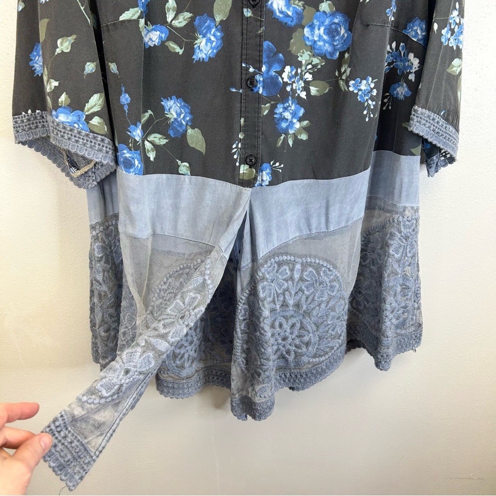 Floral Plus Size Upcycled Beth Dutton Tunic Blue Lace Plus Size 22W Western Boho - Picture 12 of 13